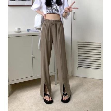 女款高腰顯瘦垂感開叉微喇叭長褲-細節圖8