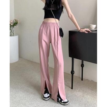 女款高腰顯瘦垂感開叉微喇叭長褲-細節圖9