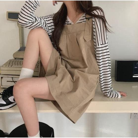 休閒寬鬆捲邊闊腿工裝吊帶短褲-細節圖5