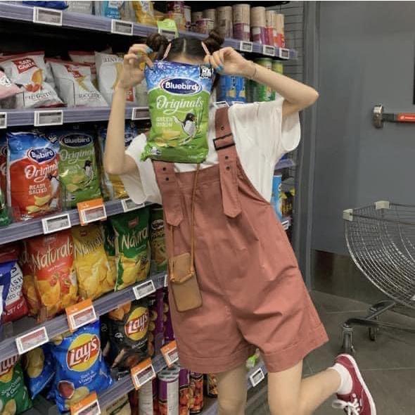 休閒寬鬆捲邊闊腿工裝吊帶短褲-細節圖9