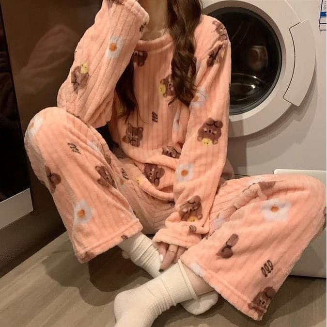 秋冬小熊珊瑚絨暖暖睡衣套裝-細節圖2