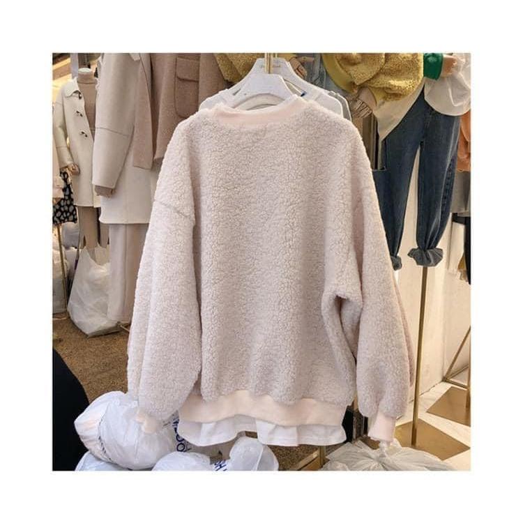 韓國東大門假兩件兔兔羊羔絨衛衣-細節圖2