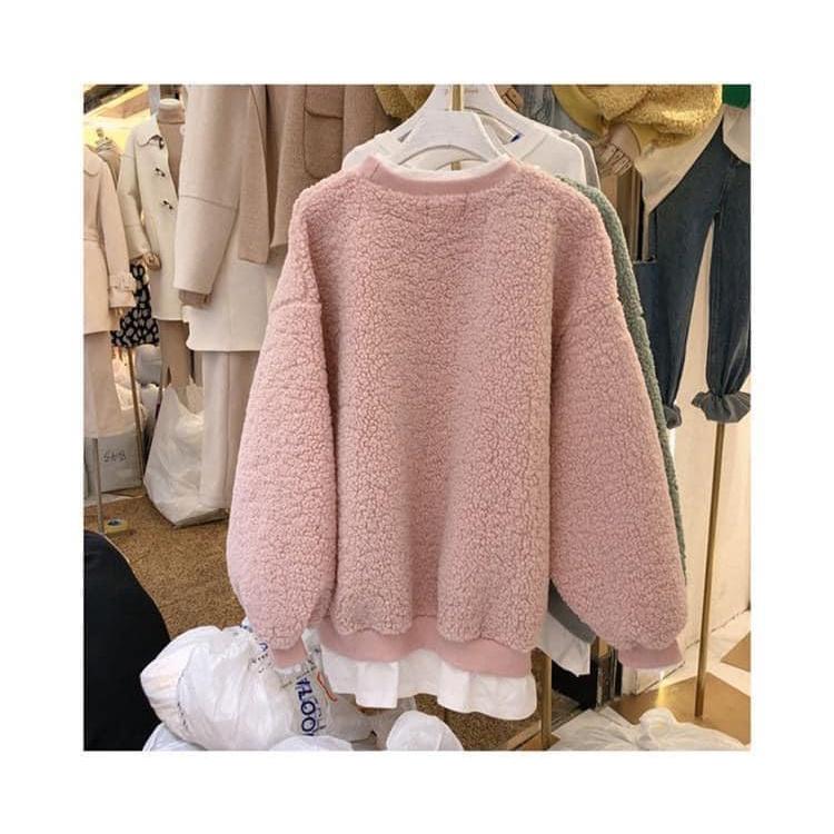 韓國東大門假兩件兔兔羊羔絨衛衣-細節圖3