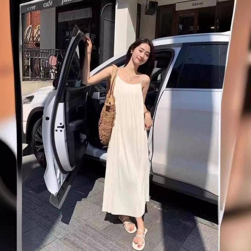 冰絲百摺顯瘦百搭連衣裙吊帶裙-細節圖2