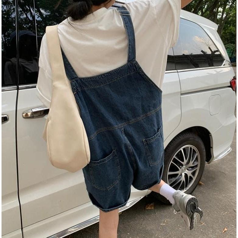 韓國減齡牛仔寬鬆工裝吊帶短褲-細節圖2