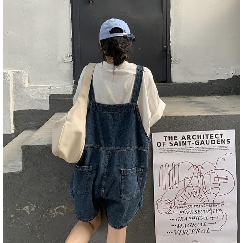 韓國減齡牛仔寬鬆工裝吊帶短褲-細節圖3