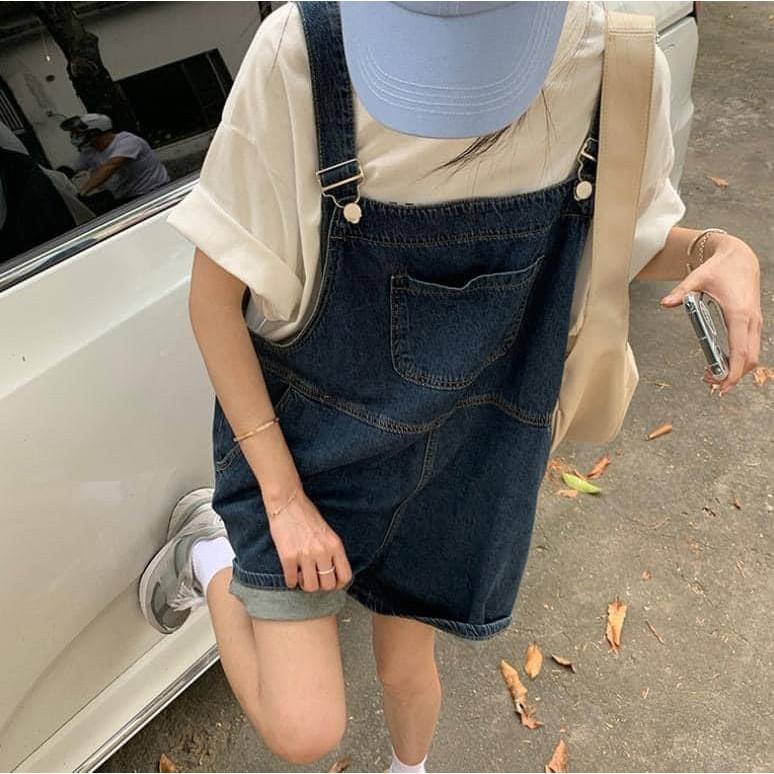 韓國減齡牛仔寬鬆工裝吊帶短褲-細節圖4