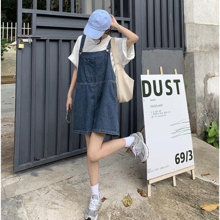 韓國減齡牛仔寬鬆工裝吊帶短褲-細節圖5