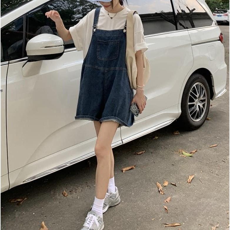 韓國減齡牛仔寬鬆工裝吊帶短褲-細節圖6