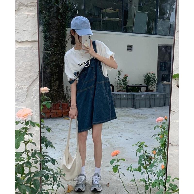 韓國減齡牛仔寬鬆工裝吊帶短褲-細節圖7