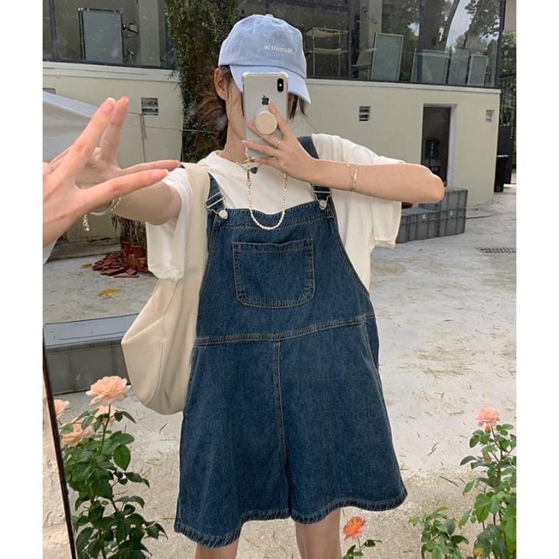 韓國減齡牛仔寬鬆工裝吊帶短褲-細節圖9