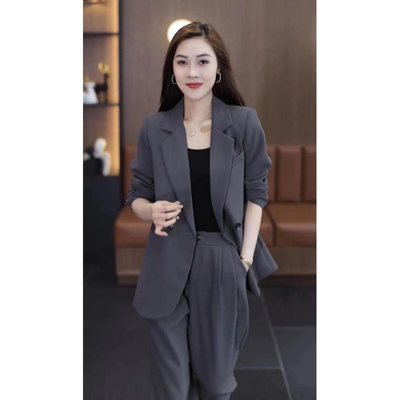 韓版大尺碼寬鬆顯瘦拼接西裝套裝兩件套-細節圖3