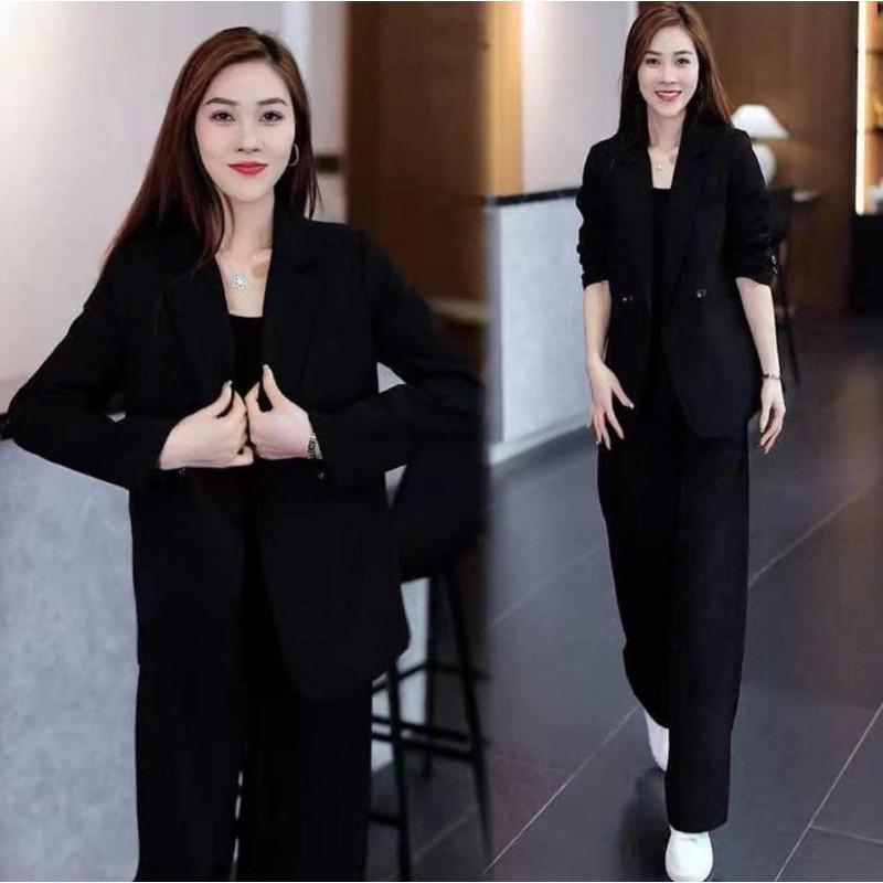 韓版大尺碼寬鬆顯瘦拼接西裝套裝兩件套-細節圖4