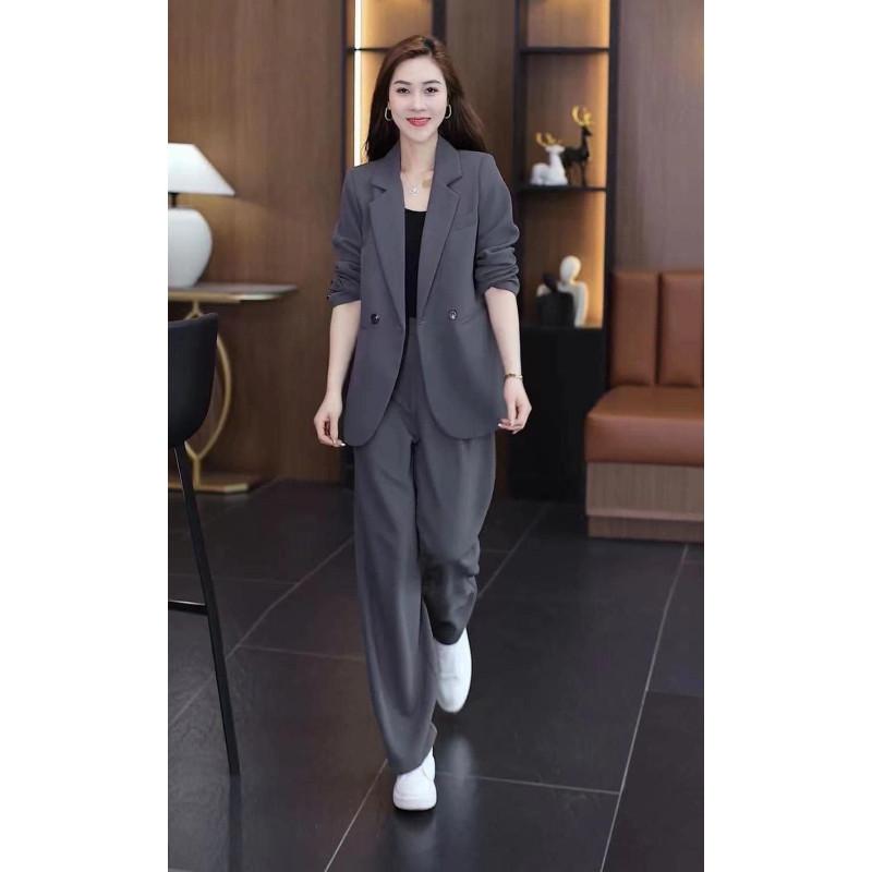 韓版大尺碼寬鬆顯瘦拼接西裝套裝兩件套-細節圖8