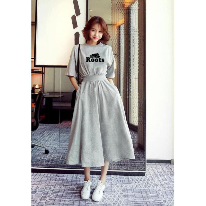 圓領束腰過膝長裙長版衣-細節圖2