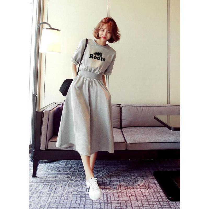 圓領束腰過膝長裙長版衣-細節圖3