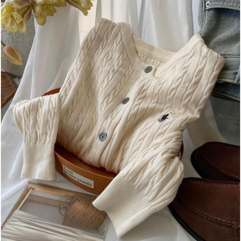 經典Polo麻花圓領排釦針織外套-細節圖2