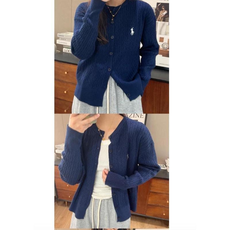 經典Polo麻花圓領排釦針織外套-細節圖5