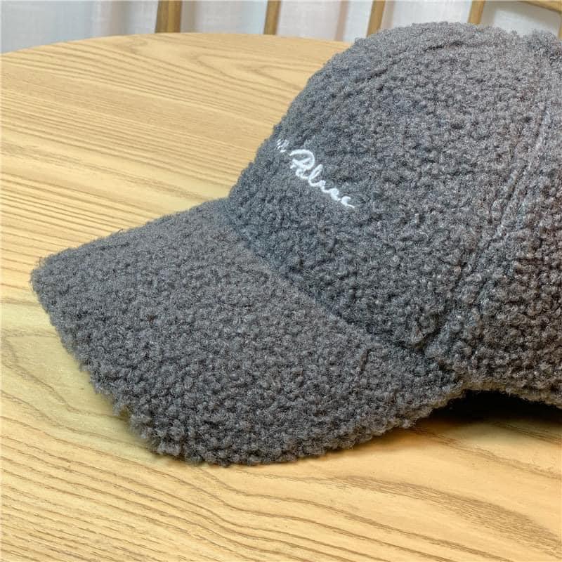 韓國東大門字母羊羔毛棒球帽-細節圖2