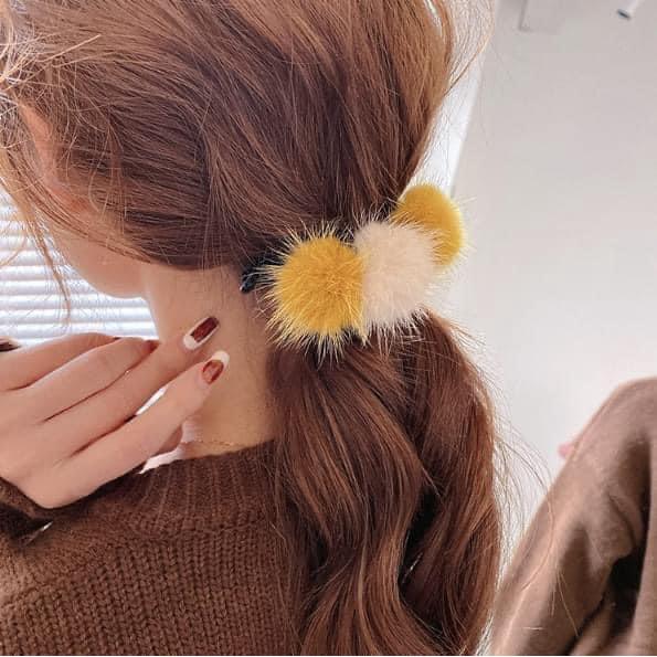 韓國毛毛球丸子頭懶人盤髮飾(一組3個)-細節圖3