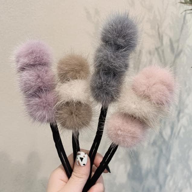 韓國毛毛球丸子頭懶人盤髮飾(一組3個)-細節圖4