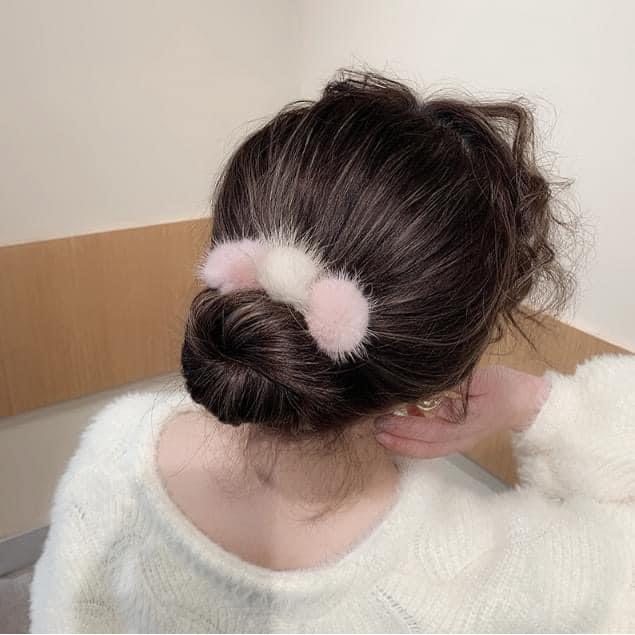 韓國毛毛球丸子頭懶人盤髮飾(一組3個)-細節圖6