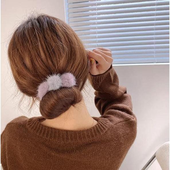 韓國毛毛球丸子頭懶人盤髮飾(一組3個)-細節圖7