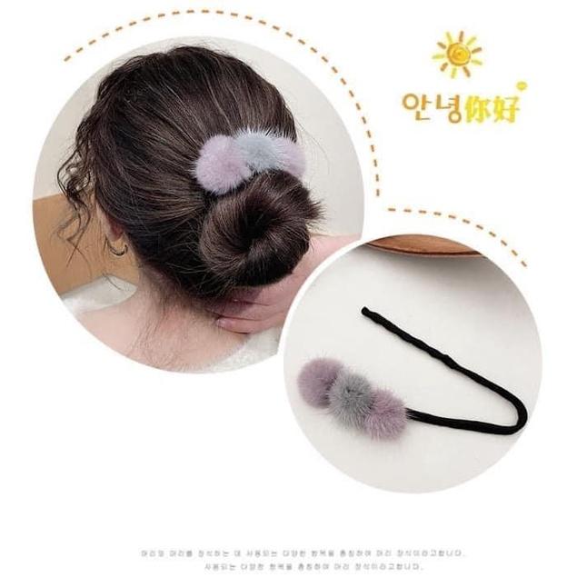 韓國毛毛球丸子頭懶人盤髮飾(一組3個)-細節圖9