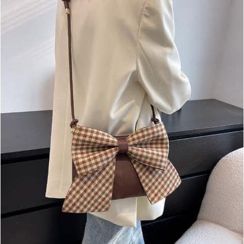 高級感千鳥紋蝴蝶結馬鞍包-細節圖2