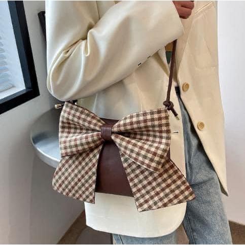 高級感千鳥紋蝴蝶結馬鞍包-細節圖4