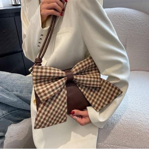 高級感千鳥紋蝴蝶結馬鞍包-細節圖6