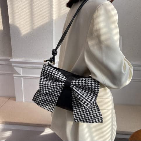 高級感千鳥紋蝴蝶結馬鞍包-細節圖7