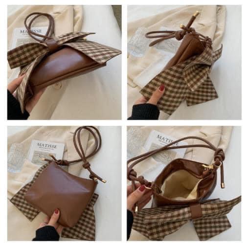 高級感千鳥紋蝴蝶結馬鞍包-細節圖8