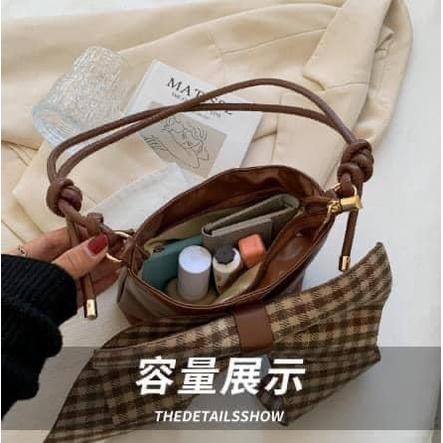 高級感千鳥紋蝴蝶結馬鞍包-細節圖9