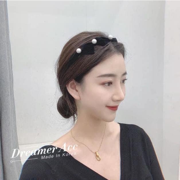 韓國東大門法式氣質絲絨珍珠髮箍-細節圖2