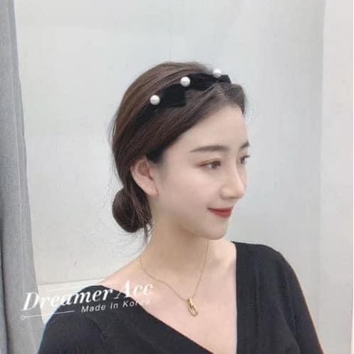 韓國東大門法式氣質絲絨珍珠髮箍-細節圖4