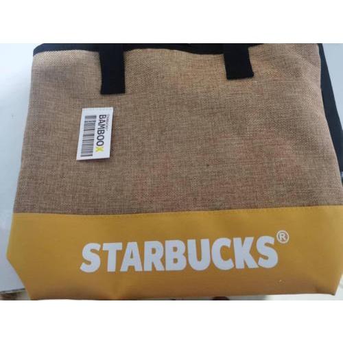 星巴克編織撞色黃色大手提包-細節圖7