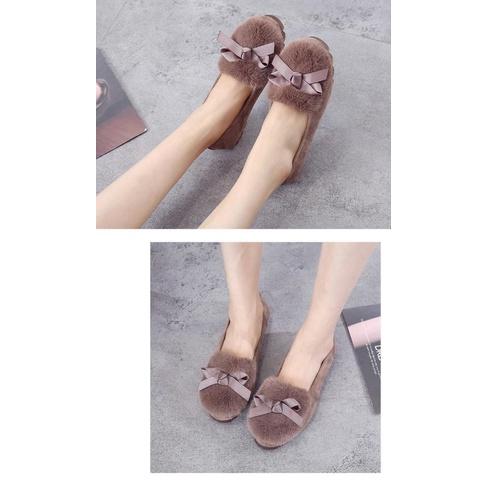 蝴蝶結加絨耐磨牛津軟底毛毛平底鞋-細節圖3