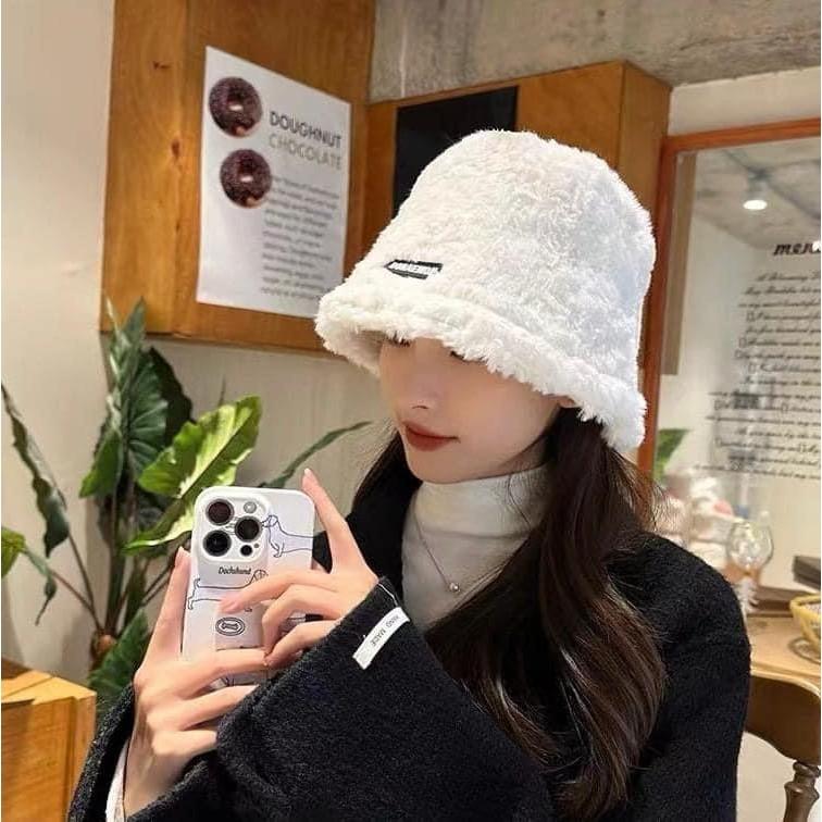 韓國字母顯瘦臉毛絨羊羔毛漁夫帽-細節圖6