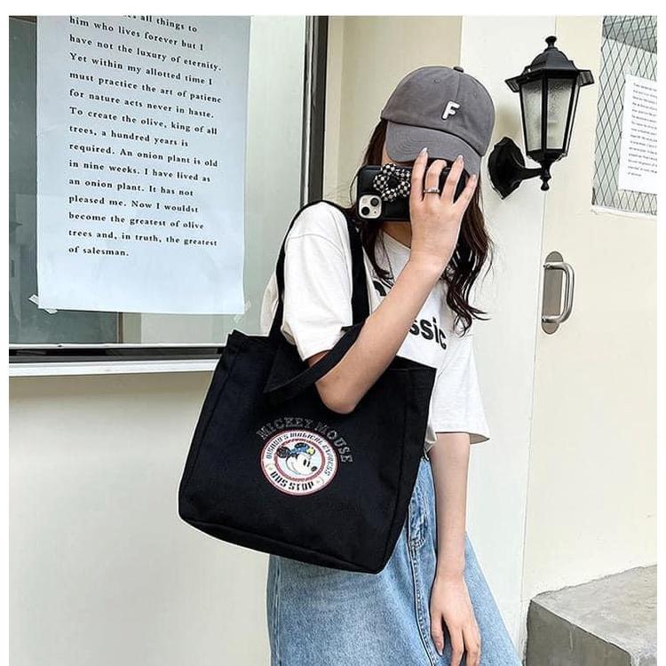 KITTY雜貨舖~米奇圓標帆布包-細節圖2