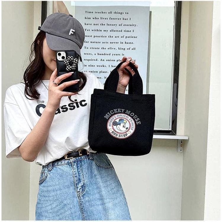 KITTY雜貨舖~米奇圓標帆布包-細節圖4