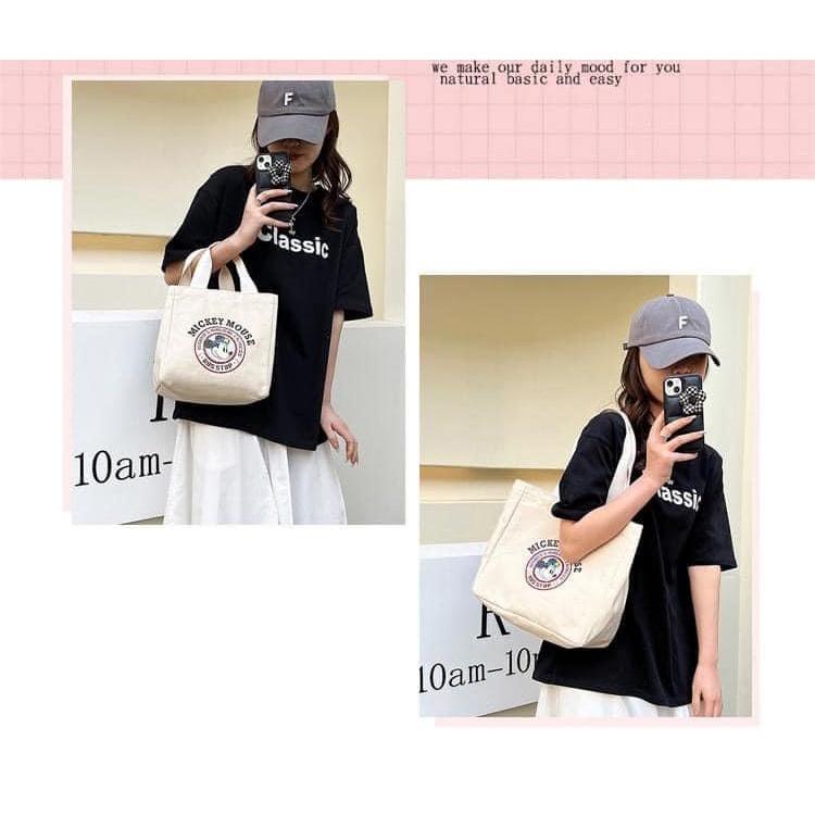 KITTY雜貨舖~米奇圓標帆布包-細節圖5