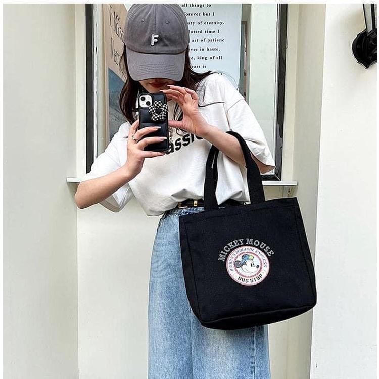 KITTY雜貨舖~米奇圓標帆布包-細節圖6