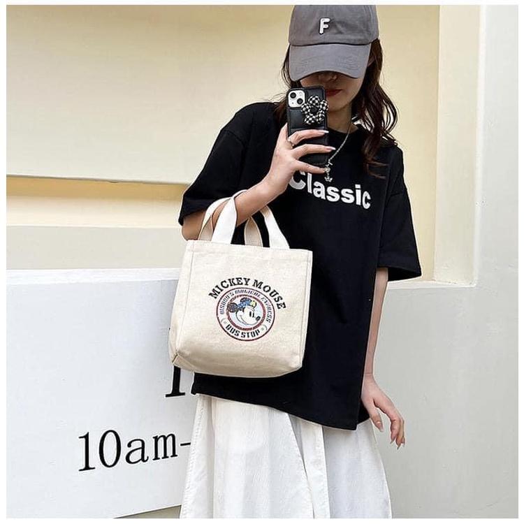 KITTY雜貨舖~米奇圓標帆布包-細節圖8