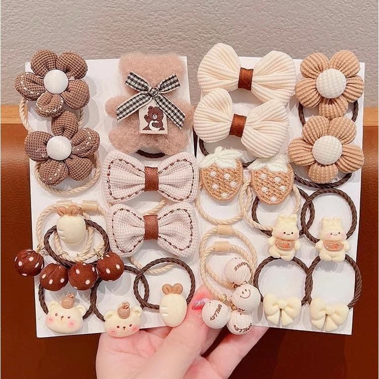 韓國兒童奶咖系小熊毛絨髮圈髮飾-細節圖5