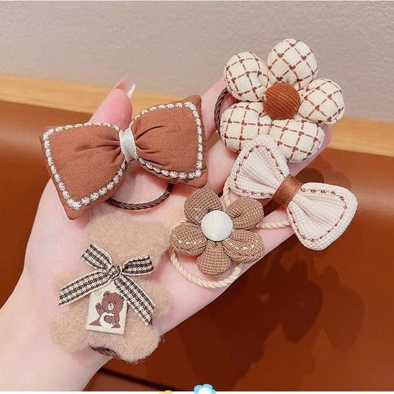 韓國兒童奶咖系小熊毛絨髮圈髮飾-細節圖7