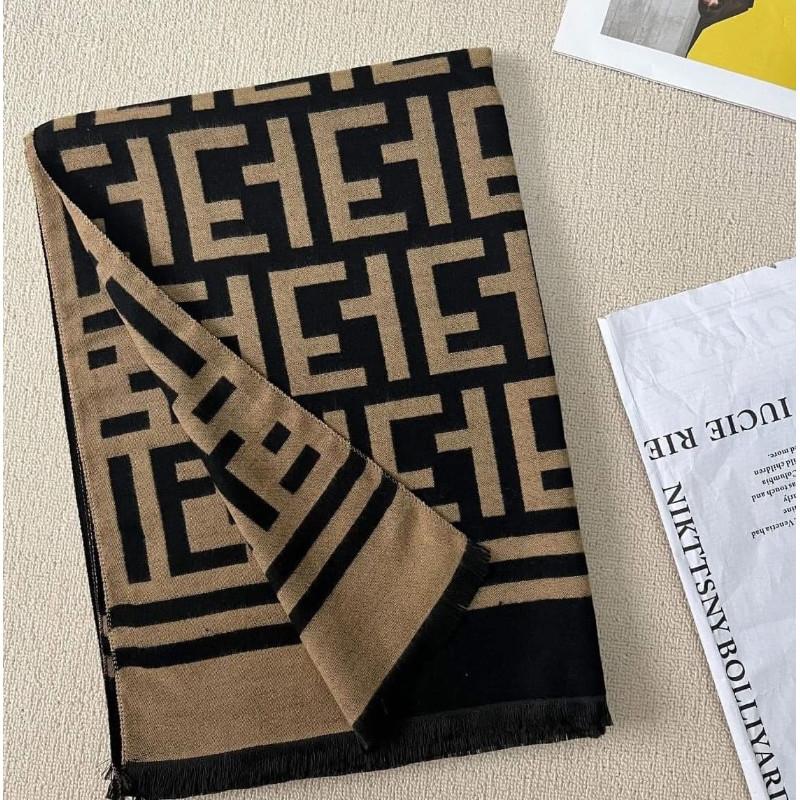 經典F牌雙面雙色羊絨流蘇圍巾-細節圖6