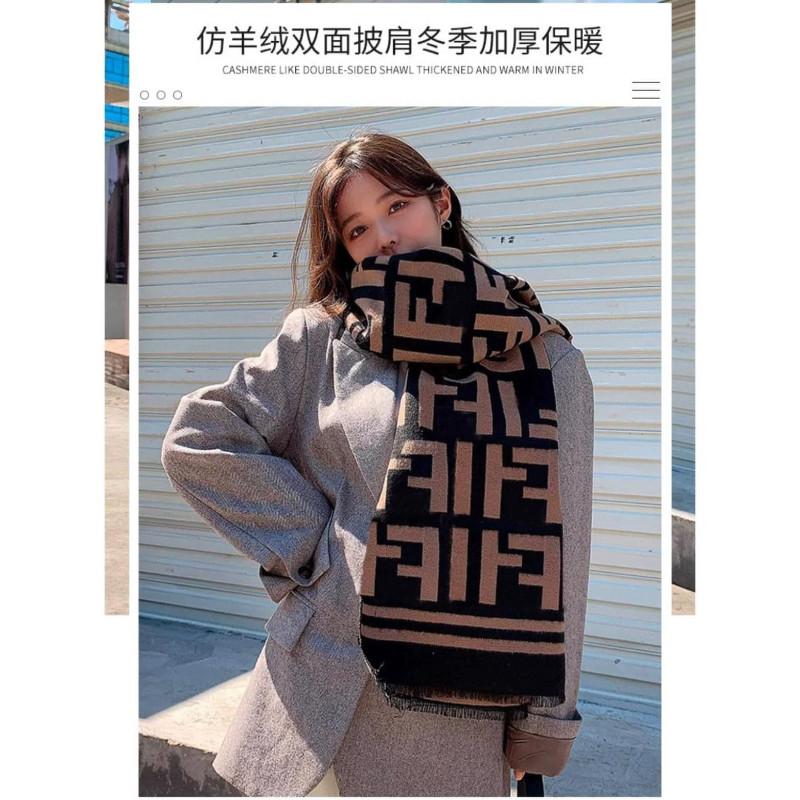 經典F牌雙面雙色羊絨流蘇圍巾-細節圖8