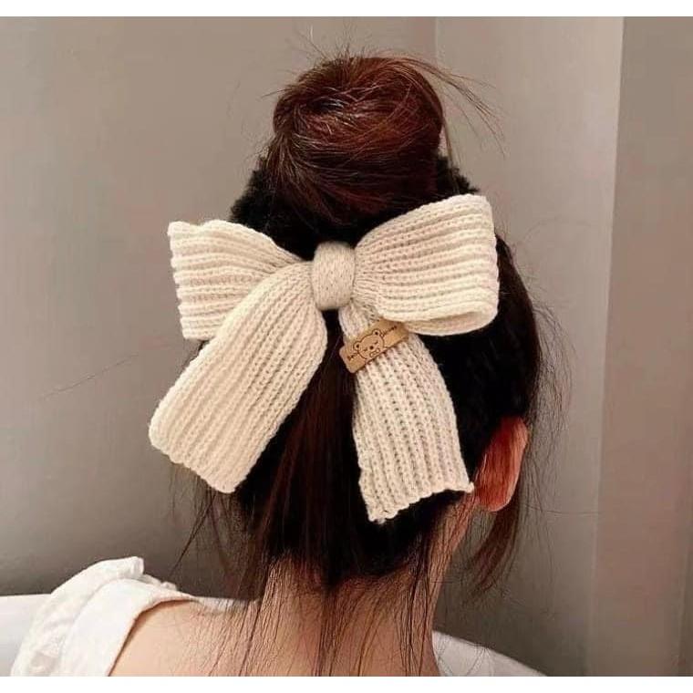 秋冬針織蝴蝶結毛絨大腸圈髮飾(一組2個)-細節圖2