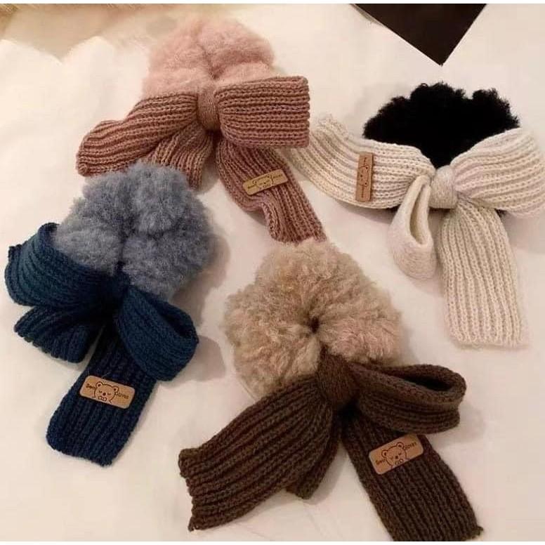 秋冬針織蝴蝶結毛絨大腸圈髮飾(一組2個)-細節圖3